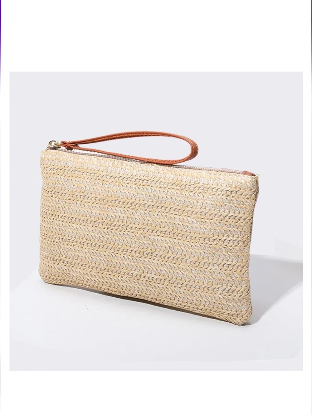 Woven Straw Clutch Bag in Natural Beige - Picture 2 of 3